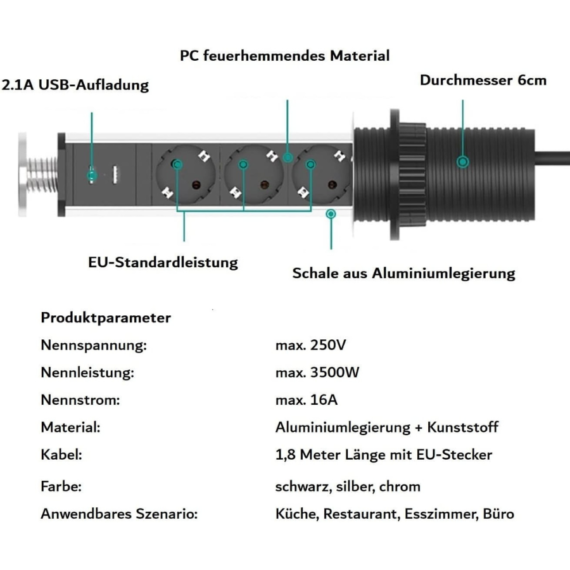 Versenkbare Tischsteckdose